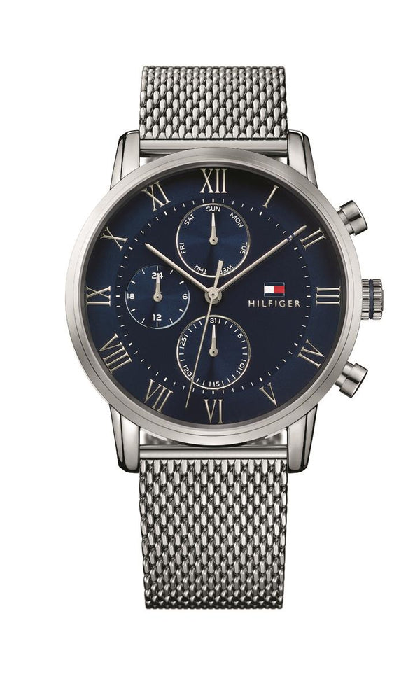 Tommy Hilfiger Gents, Stainless Steel Case, Stainless Steel Mesh Bracelet, Blue Dial