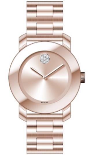 Movado Bold Ladies, Rose Gold-plated SS Case & Bracelet, Rose Gold Toned Sunray Dial