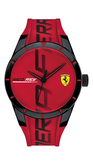 Scuderia Ferrari Red Rev Gents, Black TR90 Case, Red Dial, Red Silicone Strap with Black Details