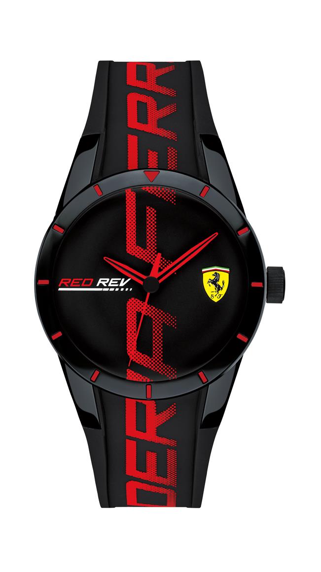 Scuderia Ferrari Red Rev Gents, Black TR90 Case, Black Dial, Black Silicone Strap with Red Details