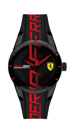 Scuderia Ferrari Red Rev Gents, Black TR90 Case, Black Dial, Black Silicone Strap with Red Details