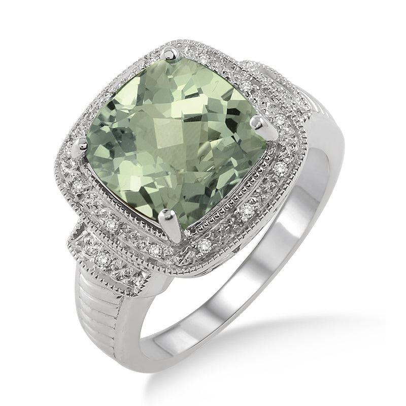 Green Amethyst & Diamond Ring