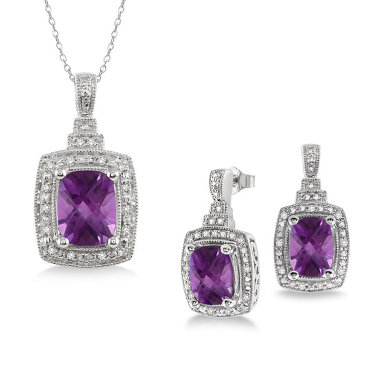 Amethyst & Diamond Earring and Necklace Set