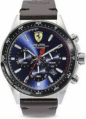 Scuderia Ferrari Pilota Gents, SS Case, Blue Dial, Brown Leather Strap