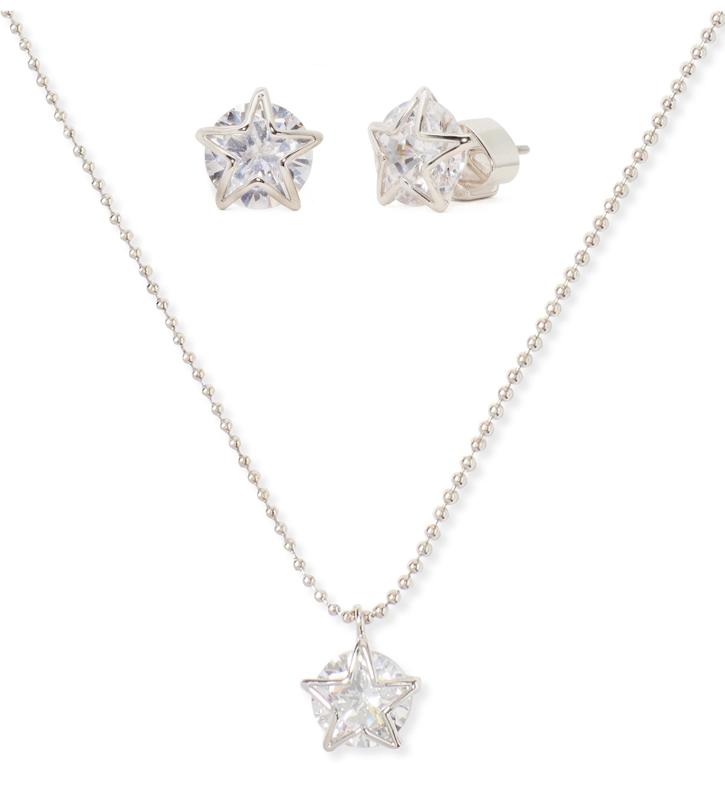 Kate Spade Something Sparkly Star Studs & Mini Pendant - Clear, Silver