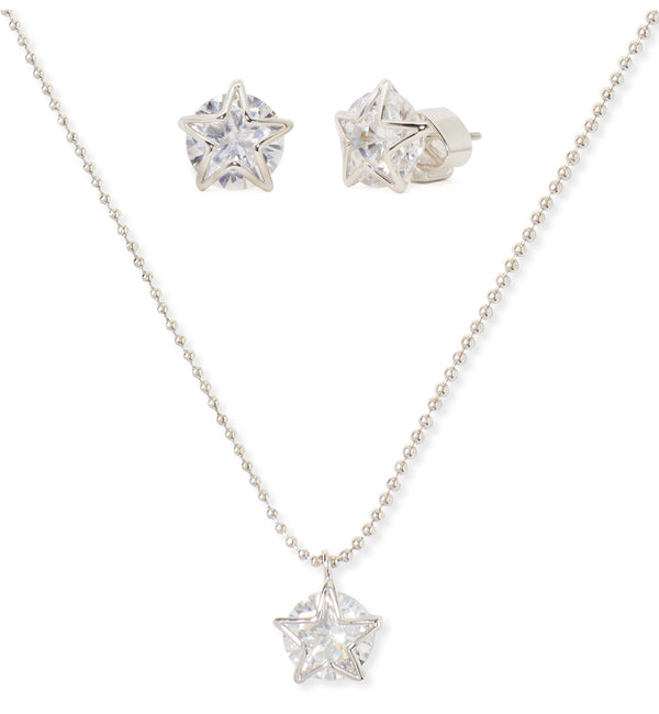 Kate Spade Something Sparkly Star Studs & Mini Pendant - Clear, Silver