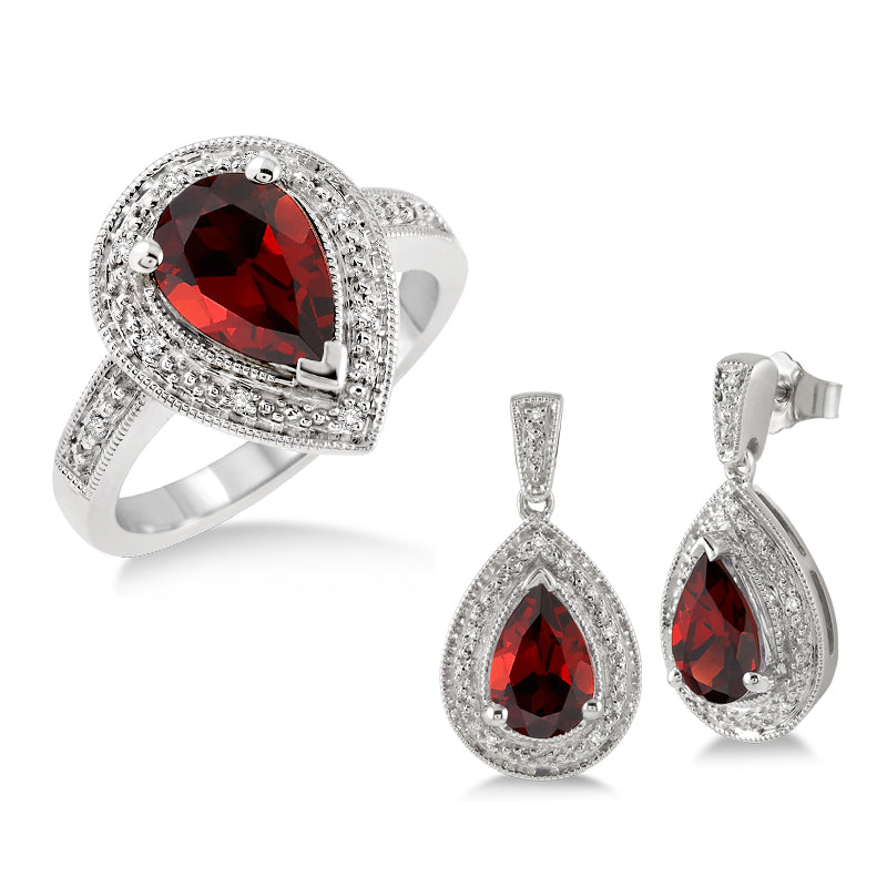 Garnet & Diamond Earring and Ring Set