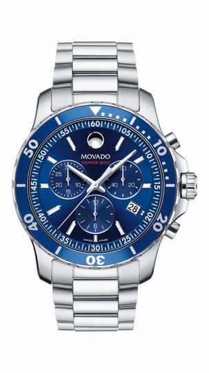 Movado Series 800 Chrono Gents, Performance Steel Case & Bracelet, Blue Dial