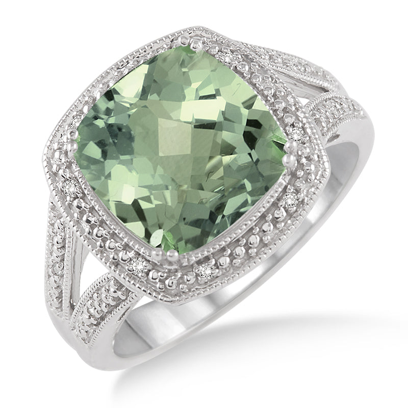 Green Amethyst & Diamond Ring