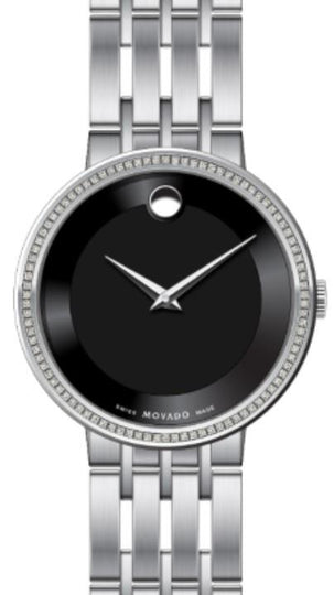 Movado Esperanza Gents, Stainless Steel Case w/94 diamonds, SS Open Link Bracelet, Black Dial