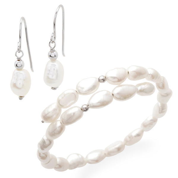 Pearl Earrings and Bracelet Set