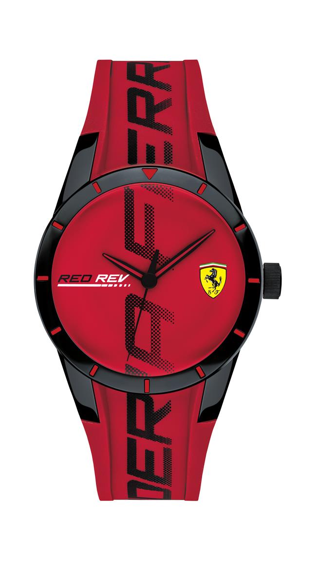 Scuderia Ferrari Red Rev Gents, Black TR90 Case, Red Dial, Red Silicone Strap with Black Details