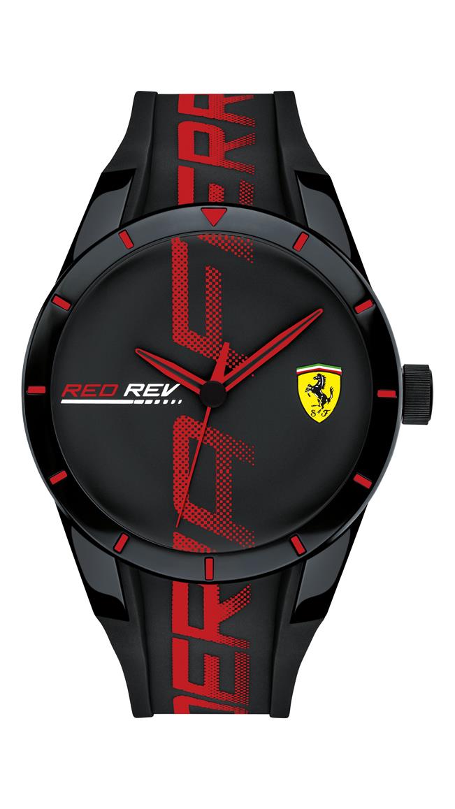 Scuderia Ferrari Red Rev Gents, Black TR90 Case, Black Dial, Black Silicone Strap with Red Details