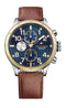 Tommy Hilfiger Gents, Two-Tone Case, Brown Leather Strap, Navy Multi-Eye Dial