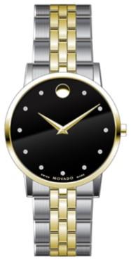 Movado Museum Classic Gents, Stainless Steel/YG PVD Case and Bracelet, Black Dial w/ Diamonds