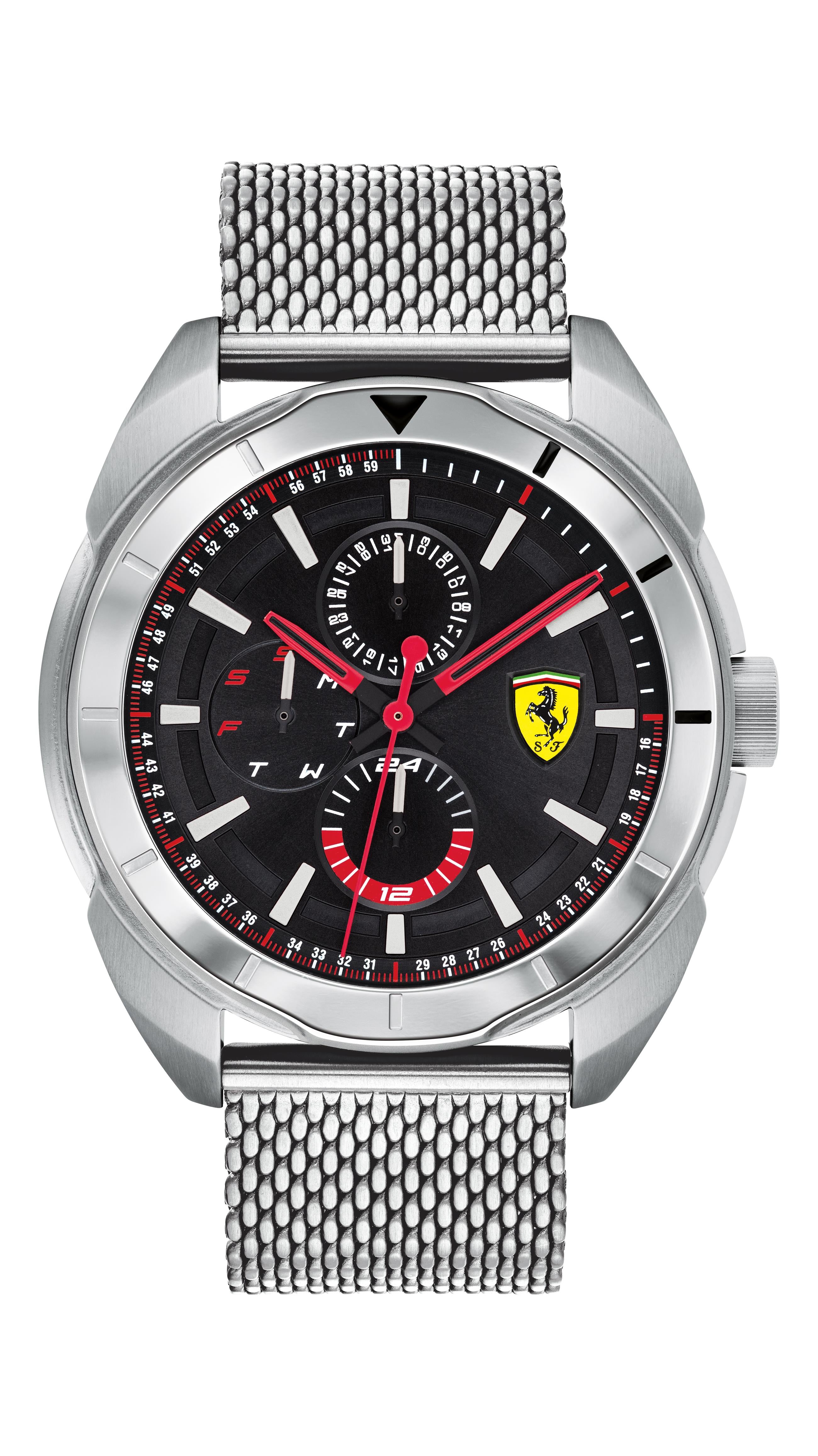 Scuderia Ferrari Forza Gents, SS Case, Black Dial w/SS Details, Stainless Steel Mesh Bracelet