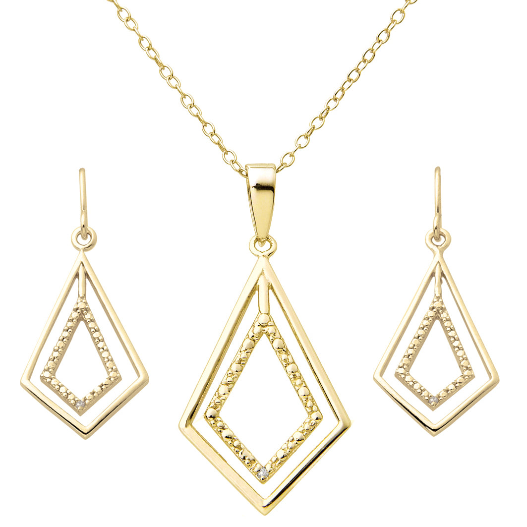 Geometric Sterling Silver and Diamond Earring and Necklace Set