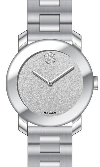 Movado Bold Ladies, Stainless Steel Case & Bracelet, Silver Glitter Dial