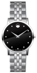 Movado Museum Classic Gents, Stainless Steel Case and Bracelet, Black Dial w/ Diamonds