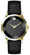 Movado Modern Classic Gents, Yellow gold PVD Case, Black Dial, Black Calfskin Leather Strap