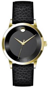 Movado Modern Classic Gents, Yellow gold PVD Case, Black Dial, Black Calfskin Leather Strap