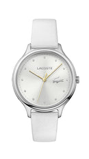 Lacoste Constance Ladies, SS Case, Silver-White Dial, White Pearlized Leather Strap