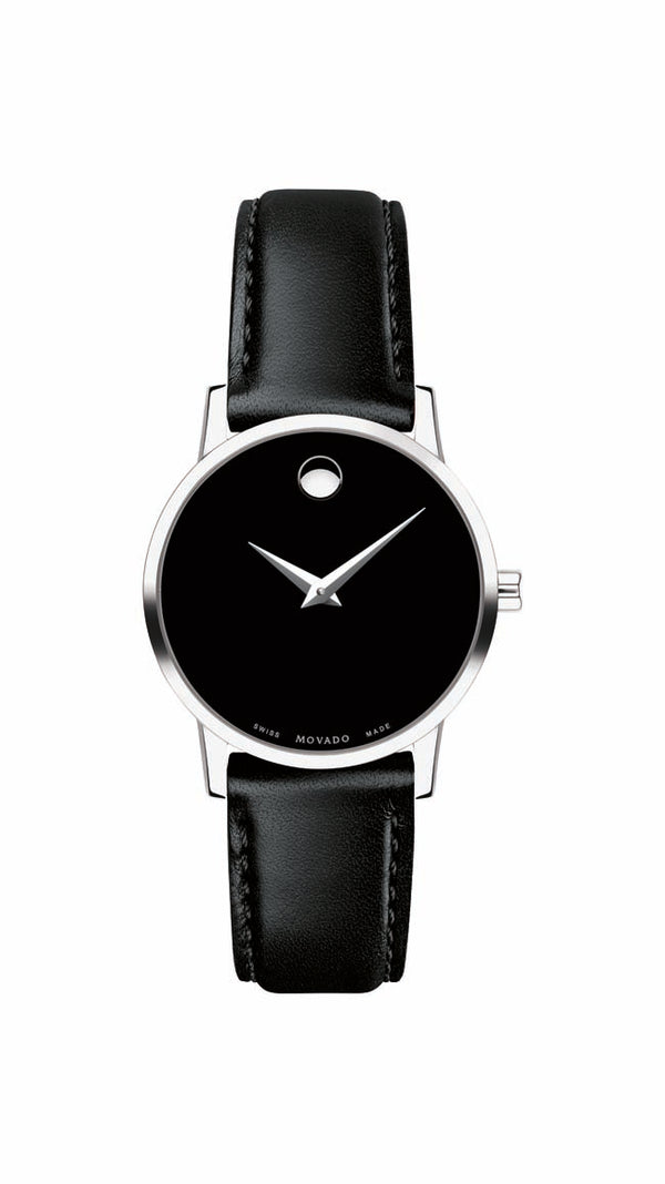 Movado Classic Museum Ladies, Stainless Steel Case, Black Dial and Strap