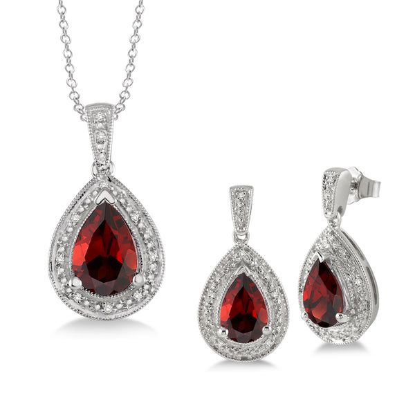 Garnet & Diamond Earring and Necklace Set