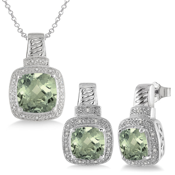 Green Amethyst & Diamond Set