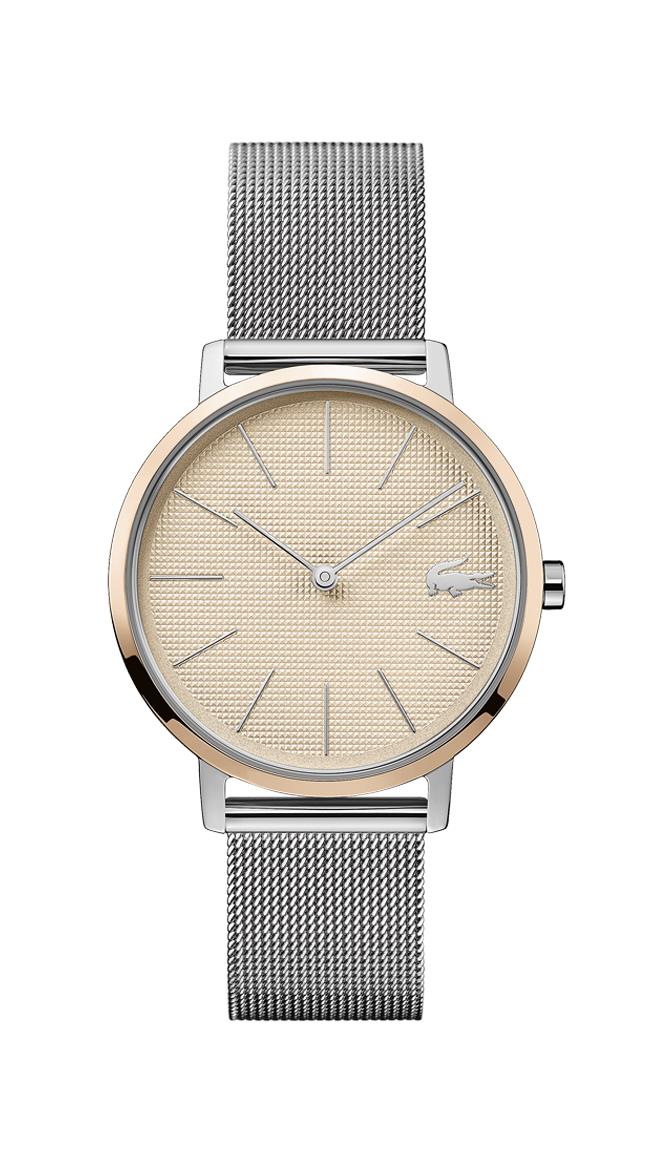 Lacoste Moon, Ladies Rose Gold Plate Case, Rose Gold Dial, Stainless Steel Mesh Bracelet