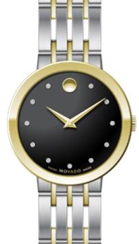 Movado Esperanza Gents, YG PVD Case, SS/YG Open Link Bracelet, Black Dial with Diamonds