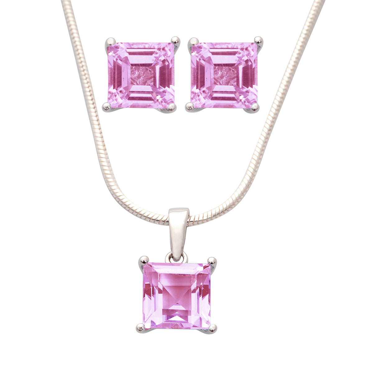 Pink Topaz Earrings & Necklace Set