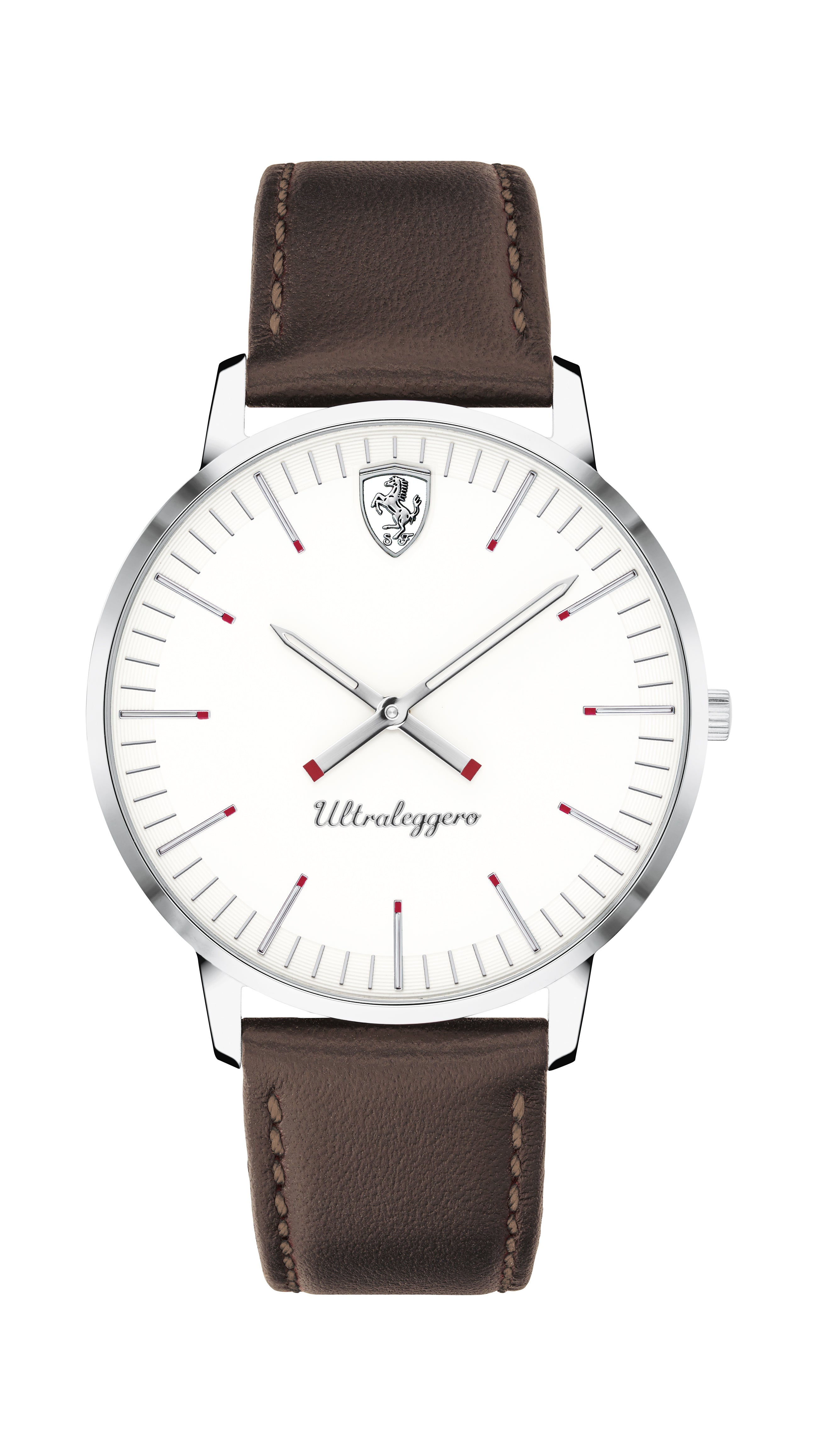 Scuderia Ferrari Ultraleggero Gents, SS Case, White Dial, Brown Leather Strap