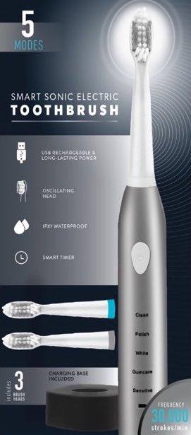 Vivitar Sonic Rechargeable Toothbrush with 3 Heads