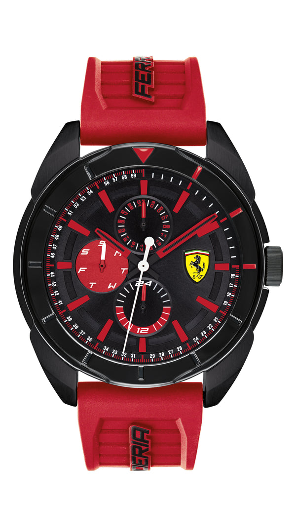 Scuderia Ferrari Forza Gents, Black IP Case, Black Dial, Red Silicone Strap with Black Detail
