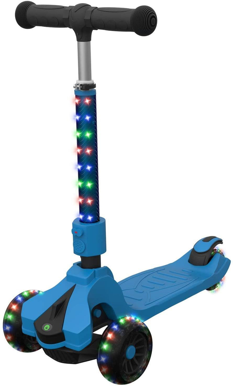 3-Wheel Lean-to-Steer Kids Kick Scooter with LED Lights, Blue
