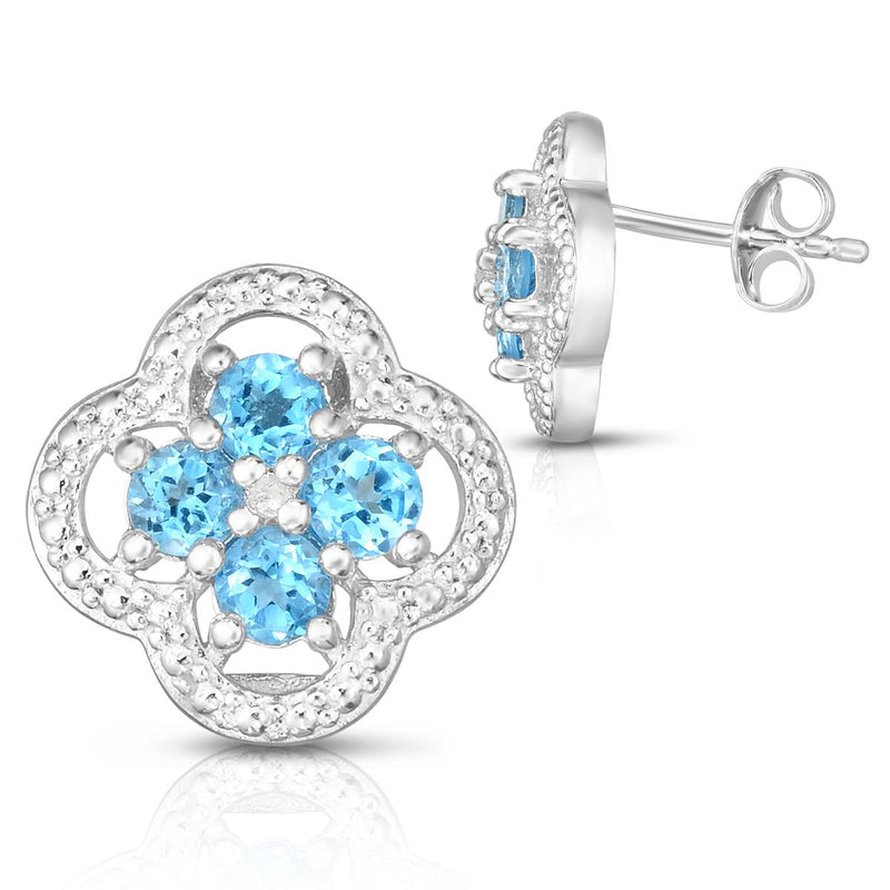 Blue Topaz & Diamond Quatrefoil Earrings