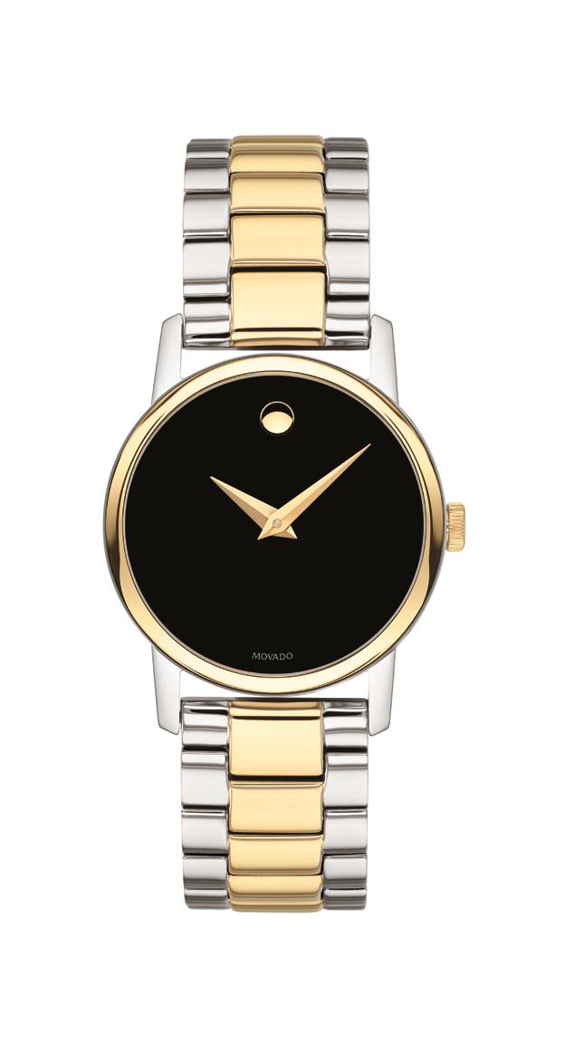 Movado Classic Museum Ladies, SS Case & Ionic GP Bracelet, Black Dial