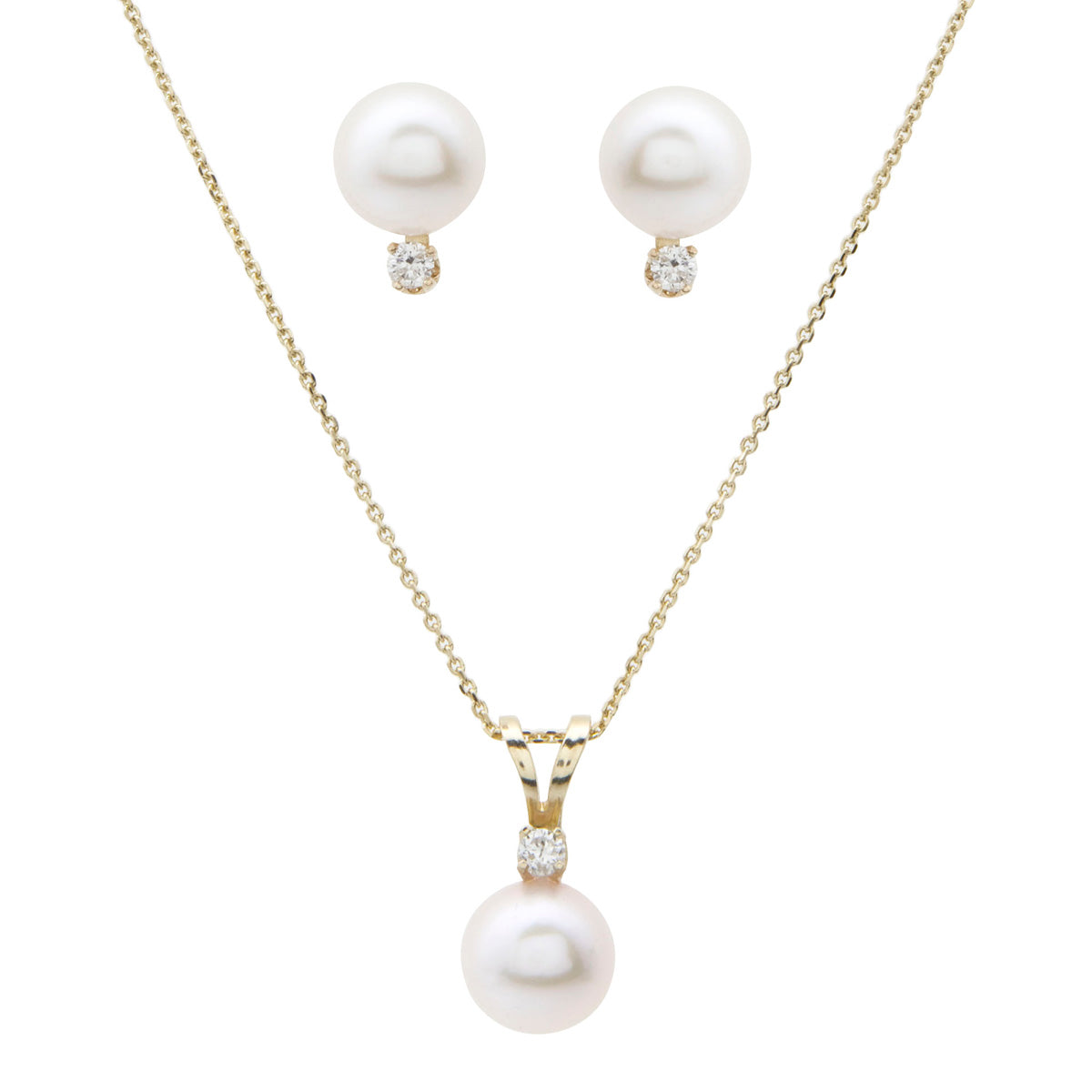 Pearl & Diamond Earring & Necklace Set