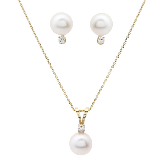 Pearl & Diamond Earring & Necklace Set