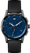 Movado Museum Sport Gents, Gunmetal PVD Case, Black Perforated Leather Strap, Black Dial