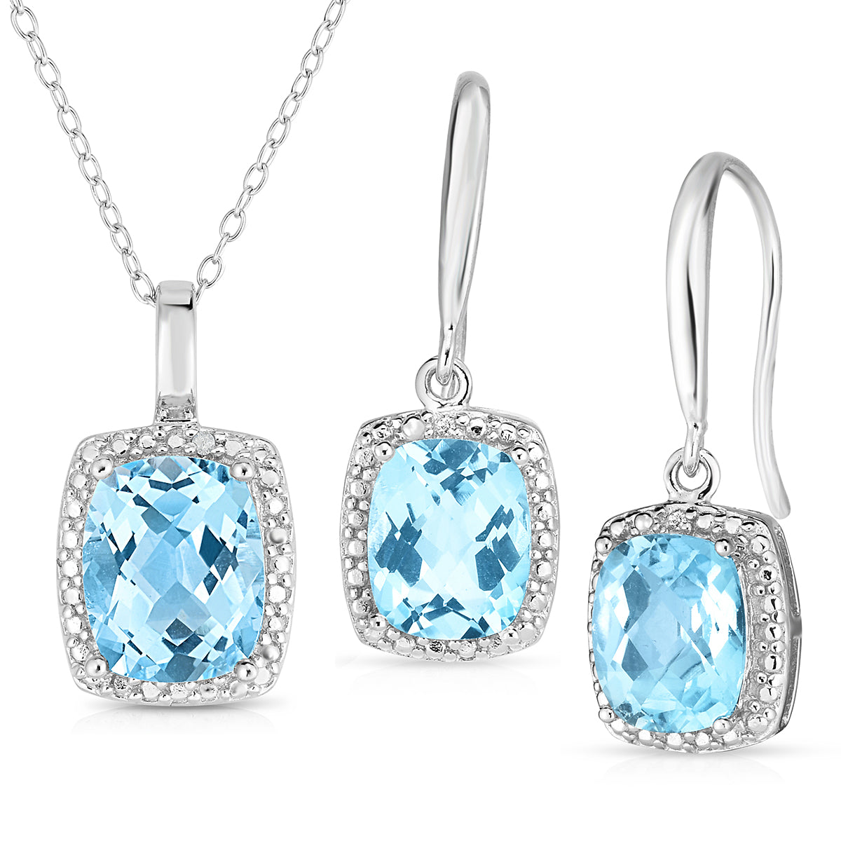 Diamond & Blue Topaz Earring and Necklace Set