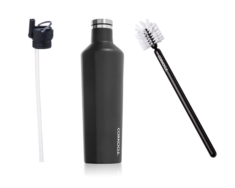 25oz Canteen w/Bottle Brush & Canteen Cap w/Straw - Matte Black