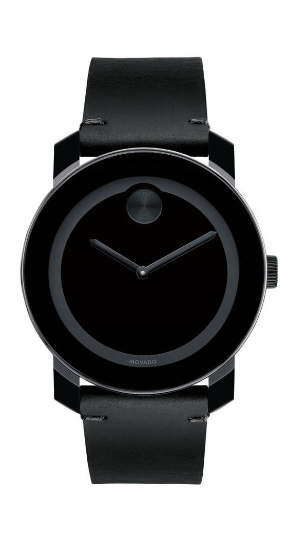 Movado Bold Gents, TR90/Stainless Steel Case, Black Leather Strap