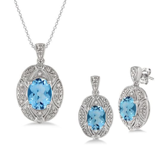 Blue Topaz and Diamond Earring & Necklace Set