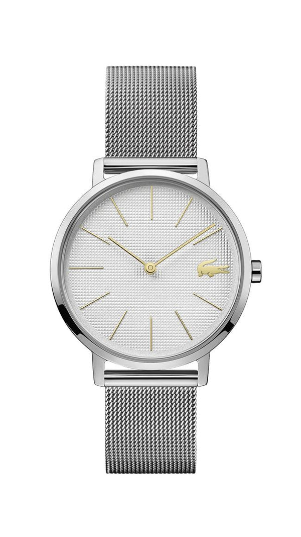 Lacoste Moon Ladies Watch, Stainless Steel Case, White Dial, Stainless Steel Mesh Bracelet