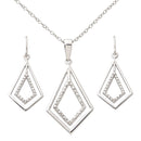 Geometric Sterling Silver and Diamond Earring and Necklace Set