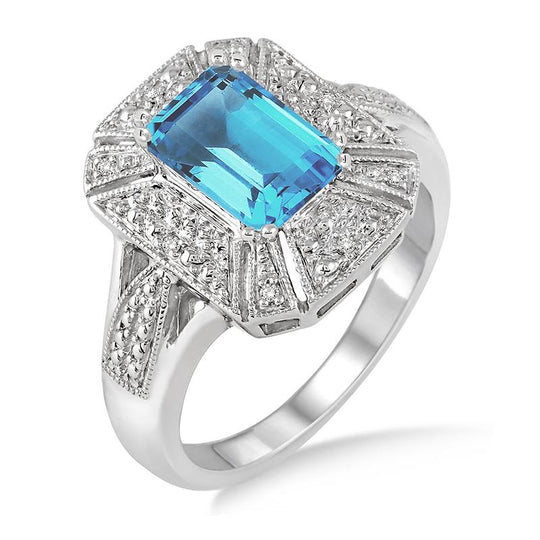 Blue Topaz & Diamond Ring