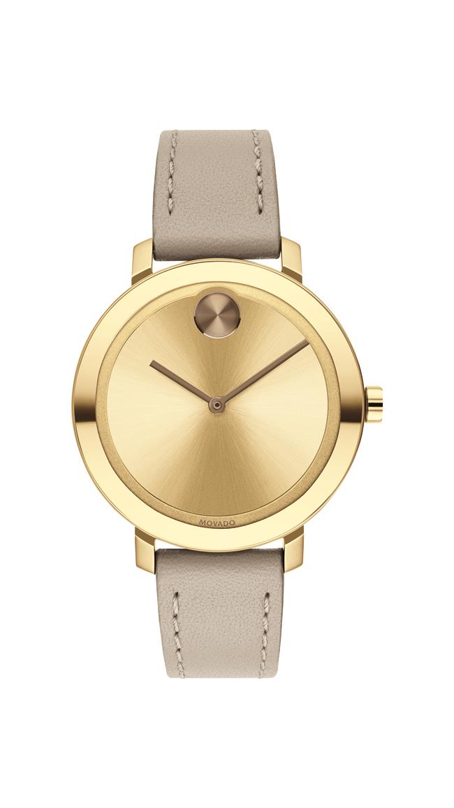Movado BOLD Ladies, Pale YGIP SS Case with a Beige Leather Strap and a YGIP Dial