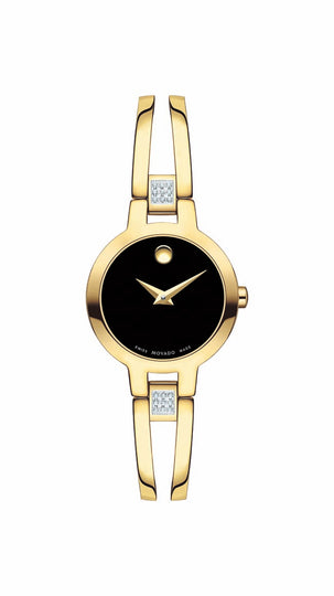 Movado Amorosa Ladies, YG SS Case, Black Dial, YG Bracelet